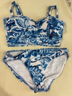 Ralph Lauren White Bikini with Blue Floral Print